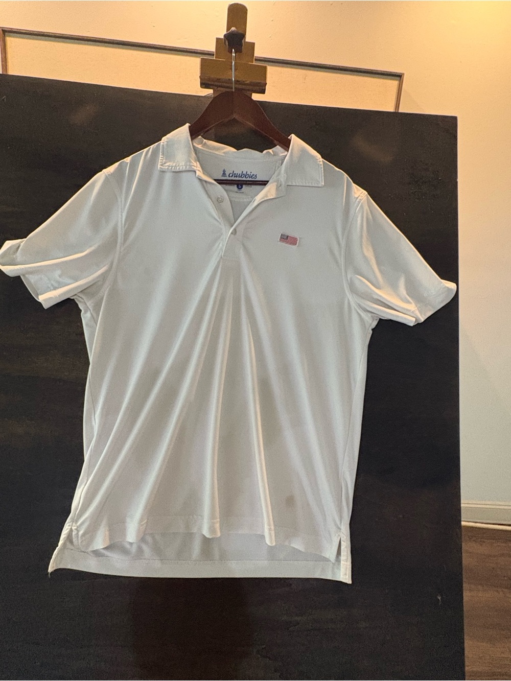 chubbies White Polo with American Flag Patch